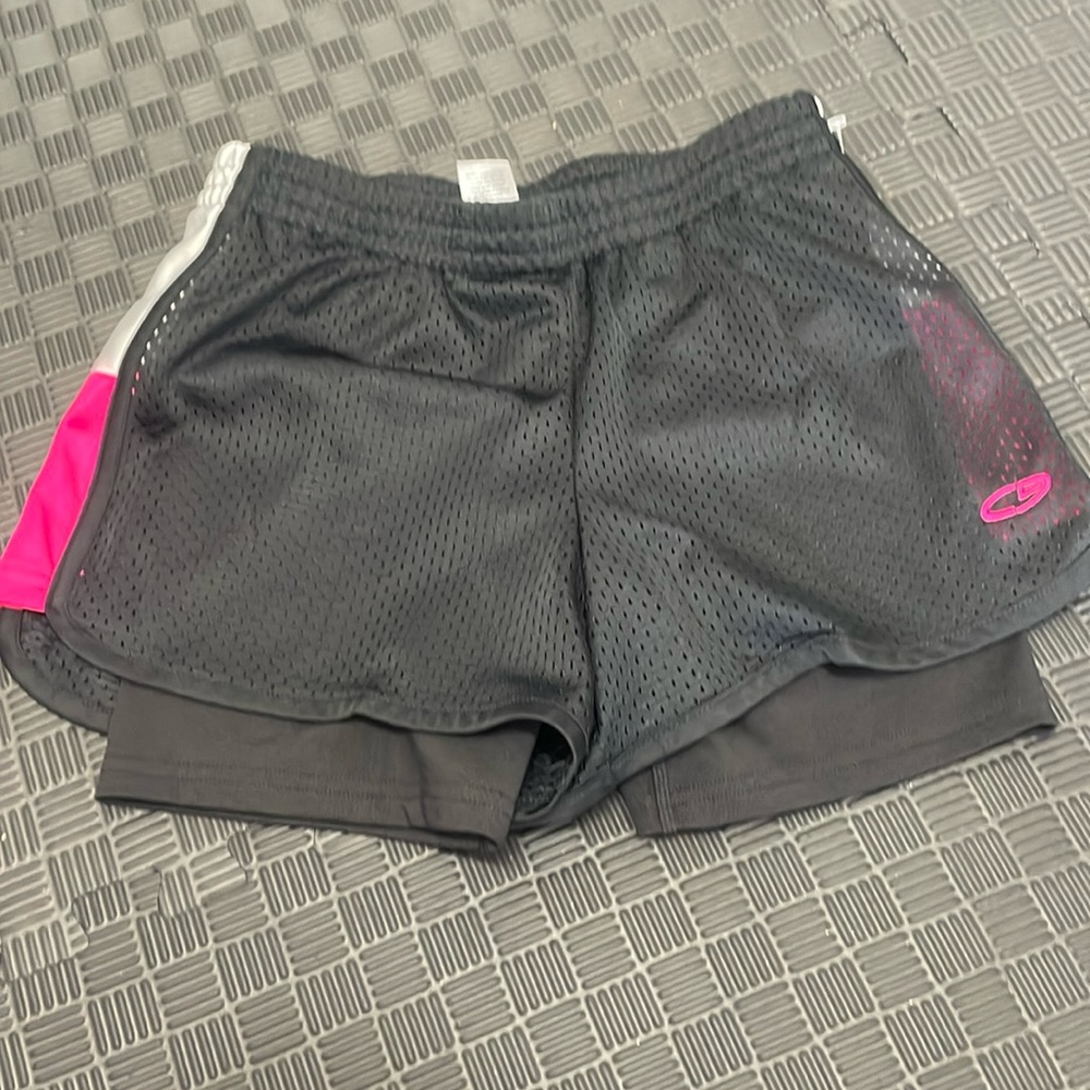 champion hot pink and black duodry shorts built in legging girls Large 10-12